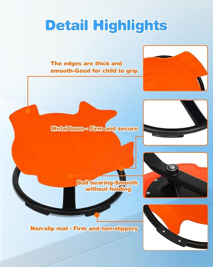 Swivel Chair for Kids, Kids Spinning Chair, Spin Sensory Chair Orange Wobble Stool for Kids Improving Physical Coordination Child Age 3+, Non-Slip Metal Base Ideal Companion for Autism Children