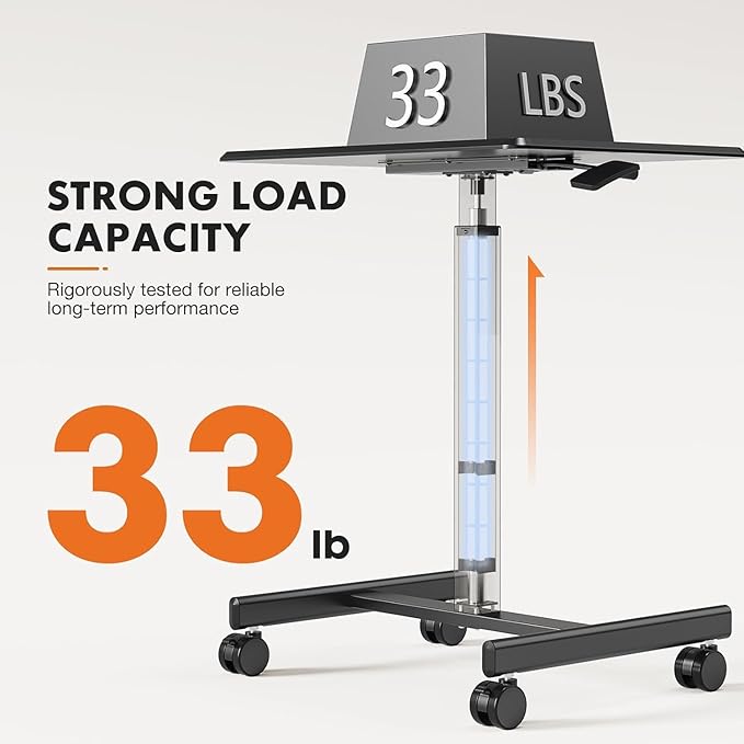 edx Mobile Small Stading Desk - Sit Stand Desk, Portable Rolling Laptop Desk with Lockable Wheels, Computer Workstations, Adjustable Height, Black
