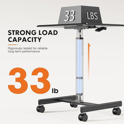 edx Mobile Small Stading Desk - Sit Stand Desk, Portable Rolling Laptop Desk with Lockable Wheels, Computer Workstations, Adjustable Height, Black