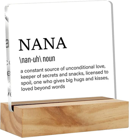 Grandma Gift Nana Gifts for Mother's Day Birthday, Nana Definition Desk Decor Grandmother Acrylic Desk Plaque Sign With Wood Stand Home Office Desk Sign Keepsake Present