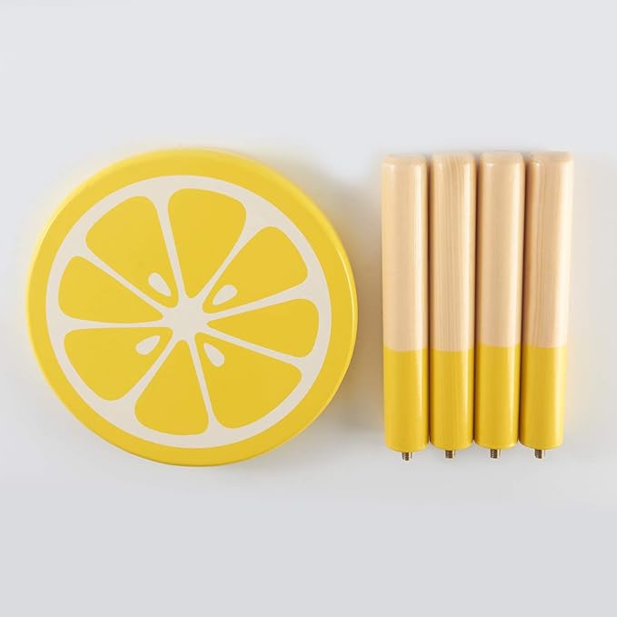 9 Inch Kids Solid Hard Wood Fruit Chair, Crafted Hand-Painted Wood with Assembled Four-Legged Sitting Stool, Bedroom, Playroom, Lemon Furniture Stool for Children,Toddler, Boys, Girls (Lemon)