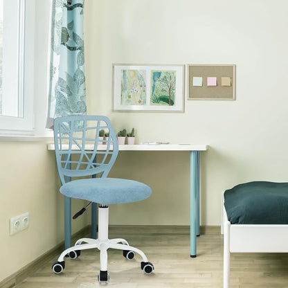 FurnitureR Child Desk Chair Office Chair Adjustable Kids Computer Task Chair Desk Chairs Swivel Armless Children Study Chair with Rolling Wheels, Light Blue