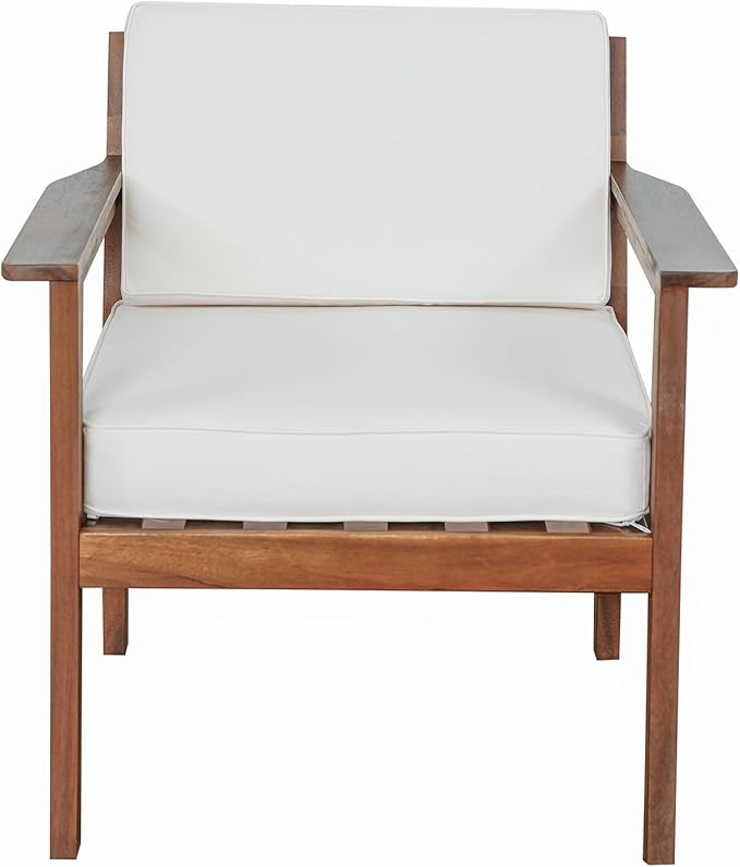 Outdoor Patio Furniture Set with Acacia Wood L-shaped Sectional Sofa, Armchair and A Small Table, 4-Piece for Gardens Backyards Balconies, Onesize, Beige Cushions