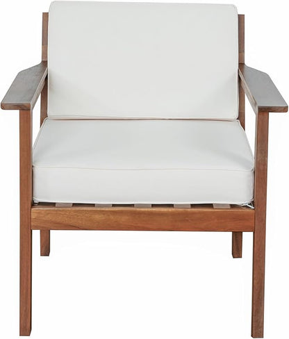 Outdoor Patio Furniture Set with Acacia Wood L-shaped Sectional Sofa, Armchair and A Small Table, 4-Piece for Gardens Backyards Balconies, Onesize, Beige Cushions