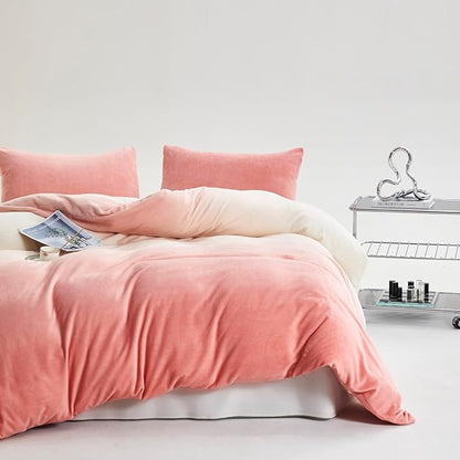 Wellboo Pink White Gradient Comforter Sets King White and Pink Fluffy Bedding Comforters Modern Bean Pink Gradient Flannel Quilts Farmhouse Abstract Art Watercolor Comforters Sherpa Fuzzy Plush Bed