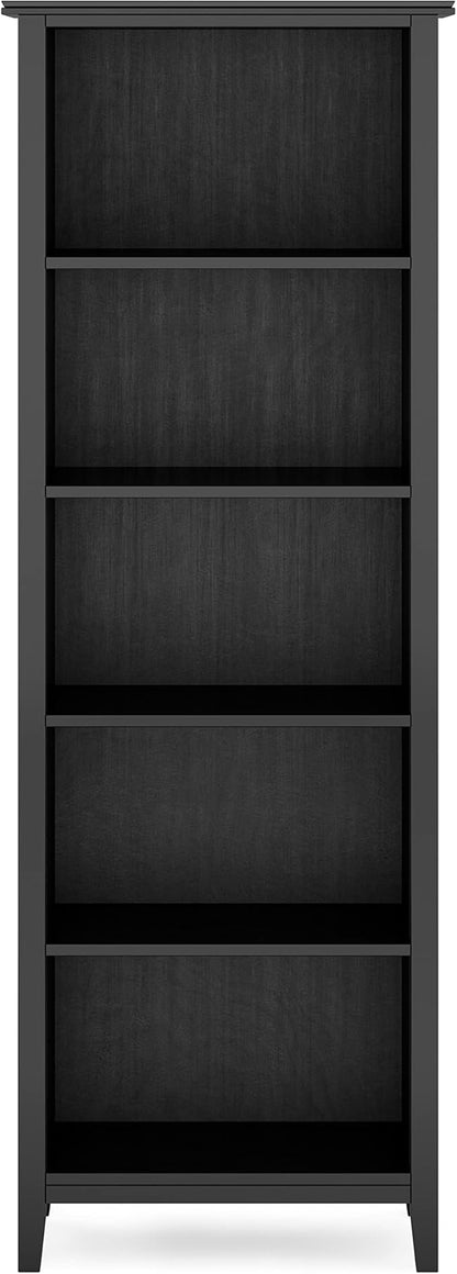 SIMPLIHOME Artisan SOLID WOOD 26 Inch Contemporary 5 Shelf Bookcase in Black, For the Living Room, Study Room and Office