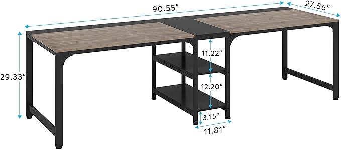 90.5 Inch Large Double Home Office Compuer Desk Two Person Study Table