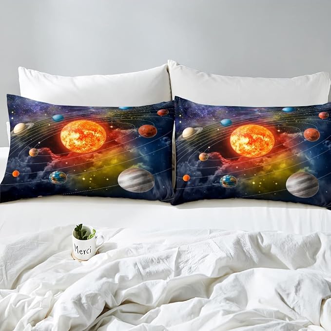 Erosebridal Solar System Bedding Set Twin Galaxy Space Comforter Set for Kids Boys Toddler Outer Space Room Decor Nebula Planets Orbit Comforter Celestial Universe Stars Quilt Duvet 1 Pillowcase