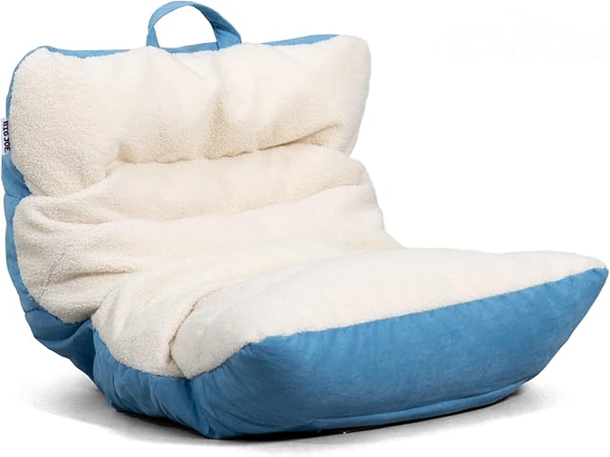Big Joe Roma Kid's Bean Bag Chair, Oat Sherpa and Dusty Blue, Vegan Suede, 2 feet
