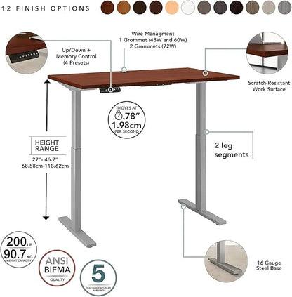 Bush Business Furniture Move 60 Series Electric Ergonomic Sit-Stand Computer Table for Home and Professional Office, 60W x 30D, Hansen Cherry