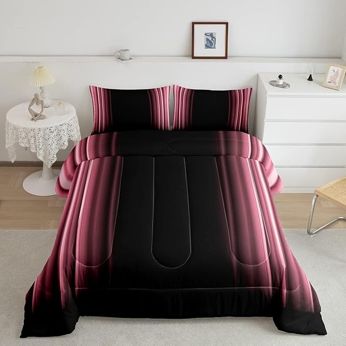 Feelyou Abstract Ombre Comforter Set Kids Teens Pink Black Bedding Set Room Decor 3Pcs King Size,Reversible Black Boys