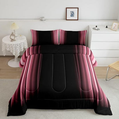 Feelyou Abstract Ombre Comforter Set Kids Teens Pink Black Bedding Set Room Decor 3Pcs King Size,Reversible Black Boys