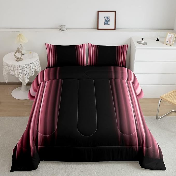 Feelyou Abstract Ombre Comforter Set Kids Teens Pink Black Bedding Set Room Decor 3Pcs Queen Size,Reversible Black Boys