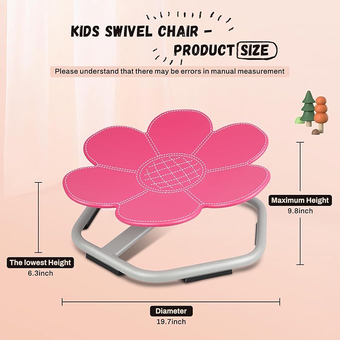 Petal Kids Swivel Chair, Seat and Spinning Chair, Body Coordination Training Chair, Rose Red Non Slip Sensory Toys 360° Spinning Chair for Autistic Kids Aged 3+, Improving Toddler's Physical Fitness