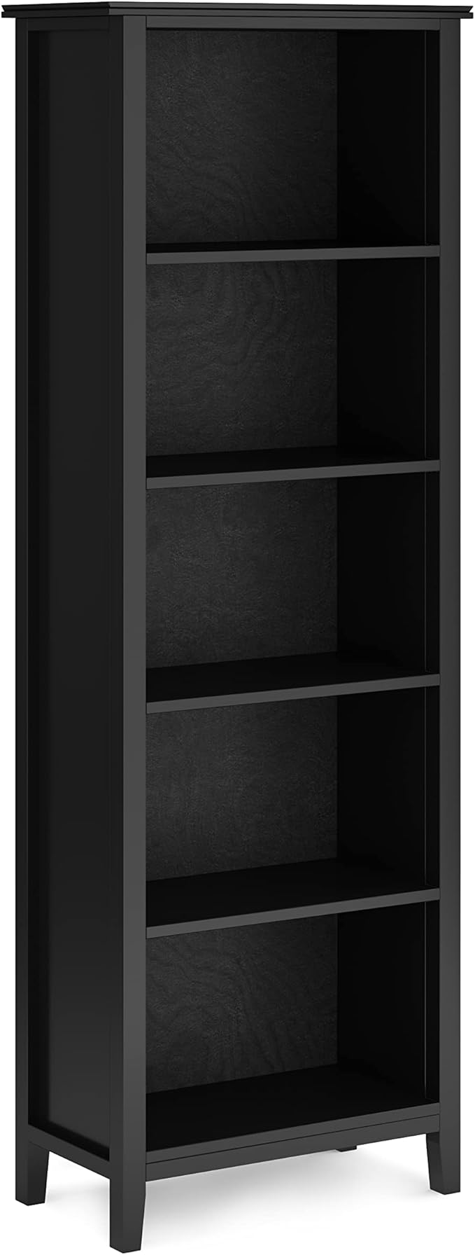 SIMPLIHOME Artisan SOLID WOOD 26 Inch Contemporary 5 Shelf Bookcase in Black, For the Living Room, Study Room and Office
