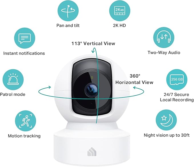 Kasa 2K QHD Security Camera Pan/Tilt, Starlight Sensor for Color Night Vision, Motion Detection for Baby & Pet Monitor, 2-Way Audio, Cloud & SD Card Storage, Works with Alexa & Google Home (KC410S)