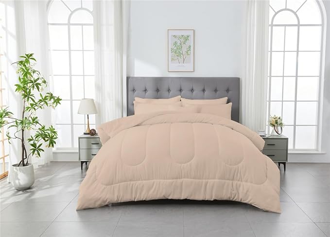 3 Piece Solid Color All Season Bedding Comforter Set Microfiber Soft Lightweight Bedding Set for Kids Teens Adults Room Decor with 1 Comforter and 2 Pillowcases Queen