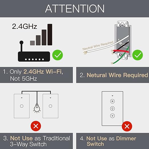 MOES 2.4GHz WiFi Wall Touch Smart Switch Neutral Wire Required, 3 Way Multi-Control, Glass Panel Light Switch Work with Smart Life/Tuya App, RF433 Remote Control, Alexa and Google Home Black 1 Gang
