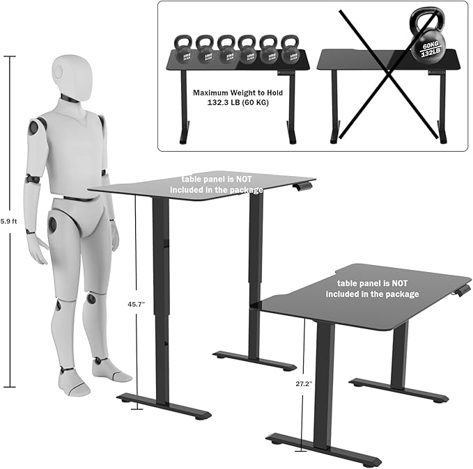 Electric Adjustable Standing Computer Desk Frame, Standing Adjustable Desk Legs, Standing Desk Base Only,Sit Stand Desk Frame for Home and Office(Black)