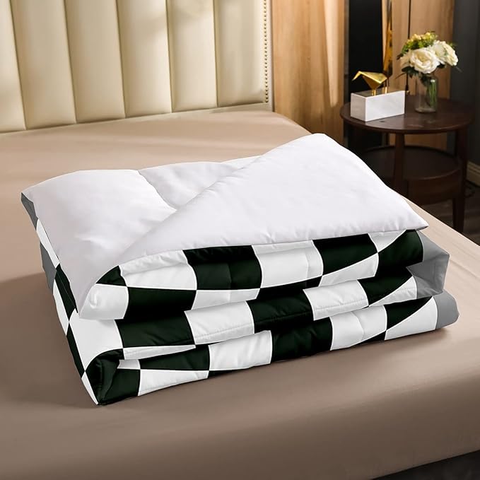 Racing Car Comforter Set, Cool Speed Race Car Down Comforter Queen for Kids Boys Girls Teens Bedroom, Automobile Extreme Sport Bedding Set Plaid Checkered Duvet Sets with 2 Pillowcases, Grey Green