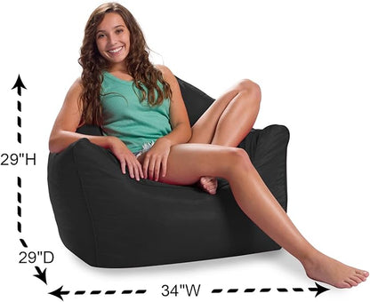 Posh Creations Structured Comfy Bean Bag Chair for Gaming, Reading, and Watching TV, Malibu Lounge, Soft Nylon-Black