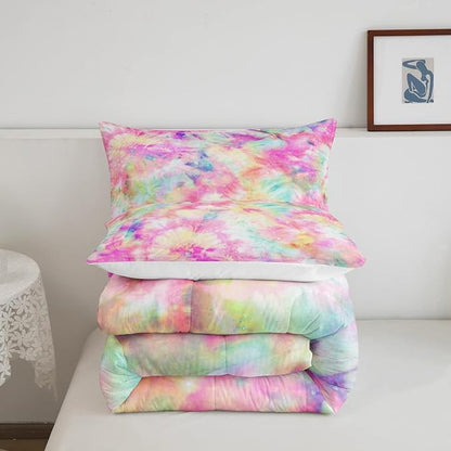 Erosebridal Kids Tie Dye Comforter Set, Bohemian Batik Down Comforter Full Size, Boho Psychedelic Bedding Comforters for Children Girls Boys Teens Bedroom, Trippy Tattoo Watercolor Quilted Duvet