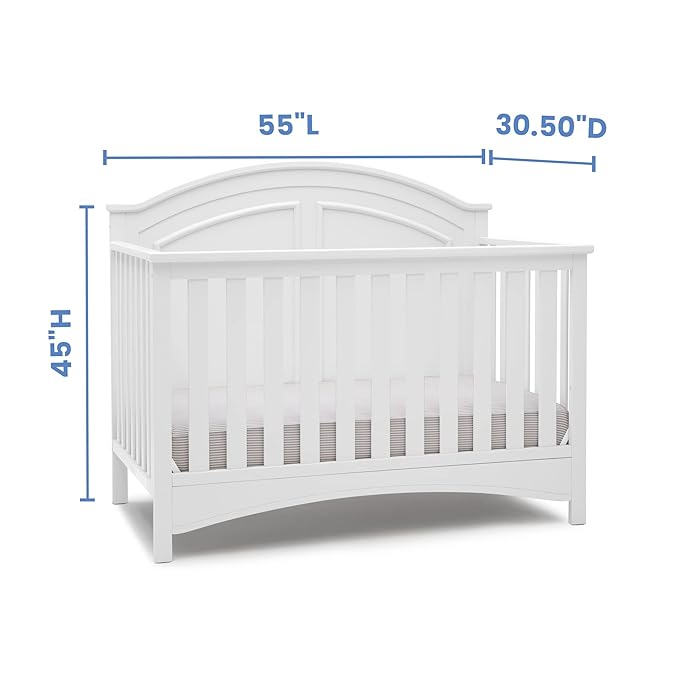 Delta Children Perry 6-in-1 Convertible Crib - Greenguard Gold Certified, Bianca White + Simmons Kids Radiant Sky Dual Sided Baby Crib Mattress and Toddler Mattress (Bundle)