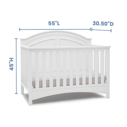 Delta Children Perry 6-in-1 Convertible Crib - Greenguard Gold Certified, Bianca White + Simmons Kids Radiant Sky Dual Sided Baby Crib Mattress and Toddler Mattress (Bundle)