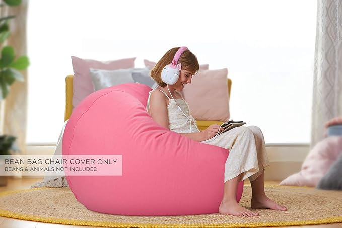Aubliss Stuffed Animal Bean Bag Storage Chair (Solid Pink, Medium (32''))