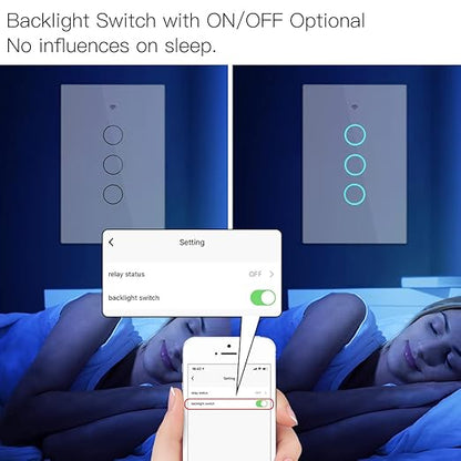 MOES 2.4GHz WiFi Wall Touch Smart Switch Neutral Wire Required, 3 Way Multi-Control, Glass Panel Light Switch Work with Smart Life/Tuya App, RF433 Remote Control, Alexa and Google Home White 3 Gang