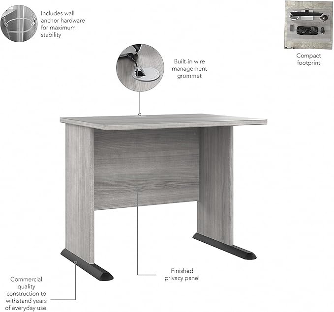 Bush Business Furniture Studio A Small Computer Desk, Commercial-Grade Gaming and Work Table for Home or Professional Office, 36W, Platinum Gray