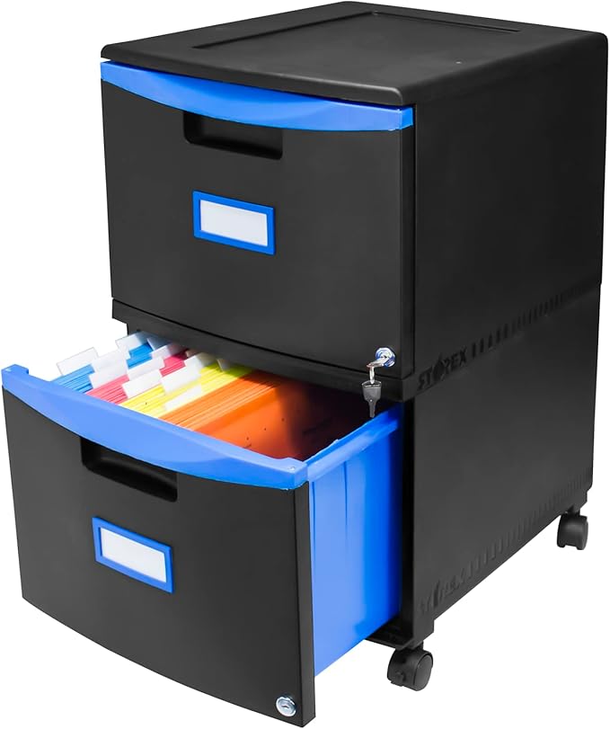Storex 61314A01C File Cabinet, 1-Pack, Black/Blue