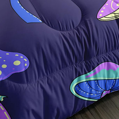 Colorful Mushroom Comforter Set Full Size Kids Trippy Mushroom Bedding Set Hippy Star Eye Theme Quilt Bed Set for Boys Girls Adults with 1 Comforter and 2 Pillowcases