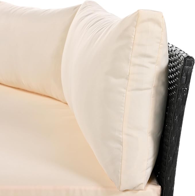 3-Piece Half Moon Patio Furniture Set with Cushions, All Weather Rattan Curved Outdoor Sofa Conversation Group Seatings for Balcony Front Porch Backyard Deck Lawn, Beige