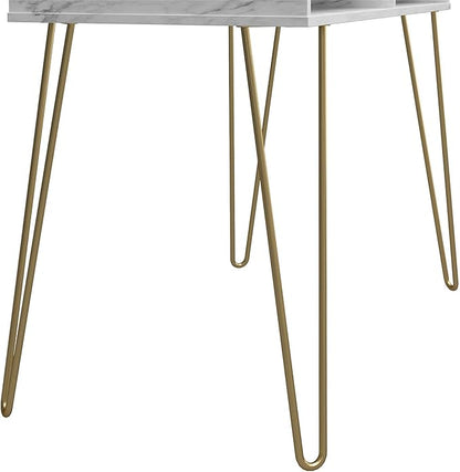 Novogratz Athena Computer Desk with Storage, White Marble