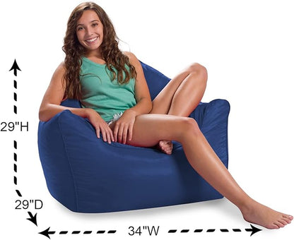 Posh Creations Structured Comfy Bean Bag Chair for Gaming, Reading, and Watching TV, Malibu Lounge, Soft Nylon-Navy
