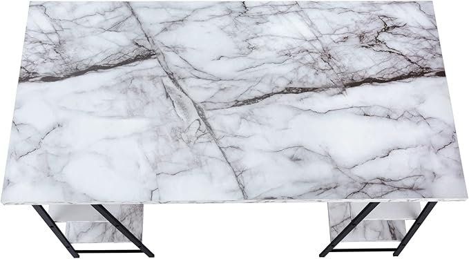 Monarch Specialties 7527 Computer Desk, Home Office, Laptop, Storage Shelves, 48" L, Work, Metal, Laminate, White Marble Look, Black, Contemporary, Modern Desk-48, 47.25" L x 23.75" W x 30" H