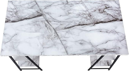 Monarch Specialties 7527 Computer Desk, Home Office, Laptop, Storage Shelves, 48" L, Work, Metal, Laminate, White Marble Look, Black, Contemporary, Modern Desk-48, 47.25" L x 23.75" W x 30" H