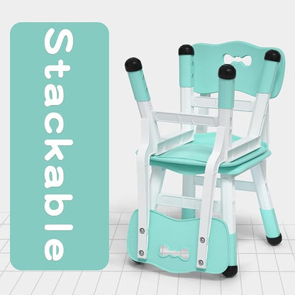 4 Piece Kids Chair Set 3 Levels Adjustable Stackable Kids Chairs Ideal for Playrooms, Schools, Daycares and Homes Washable and easy to clean Max weight 220LB(Mint Green4Piece set)