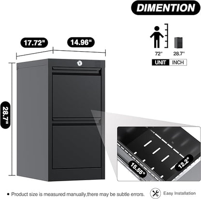 2 Drawers Vertical File Cabinet, Metal Lockable Filing Cabinet, Office File Storage Cabinet for A4 Letter/Legal Size, Assembly Required