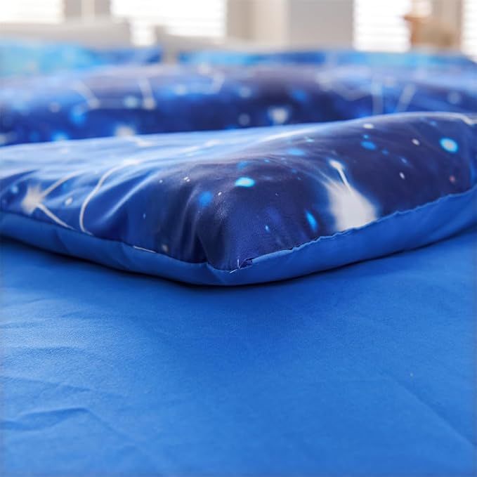 Holawakaka Tie Dye Constellation Print Ombre Comforter Set Twin Size Girls Boys Gradient Galaxy Bedding Set (Cyan,Twin)