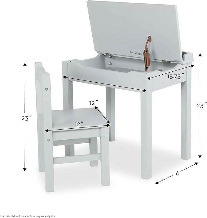 Melissa & Doug Wooden Lift-Top Desk & Chair - Gray , Grey - Toddler And Kids , For Ages 3+ With Self-Containted Storage And Chair Set