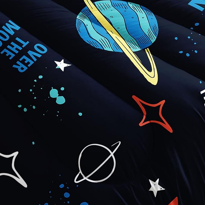 Datura home Space Ship Galaxy Comforter Set Astronaut Space Rocket Printed Quilt Bedding Set with 1 Comforter and 2 Pillowcases for Boys and Girls Bedroom All Season(Space Twin)