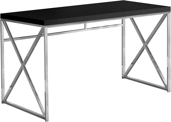 Monarch Specialties Modern Industrial Style-Home & Office Writing Table with Sturdy Crisscross Metal Computer Desk, 48" L, Black/Chrome Frame