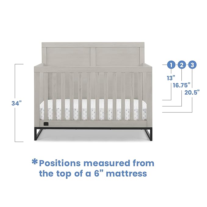 Simmons Kids Foundry 6-in-1 Convertible Baby Crib, Rustic Mist with Matte Black + Quiet Nights Breathable Crib Mattress with Removable/Machine Washable Cover (Bundle)