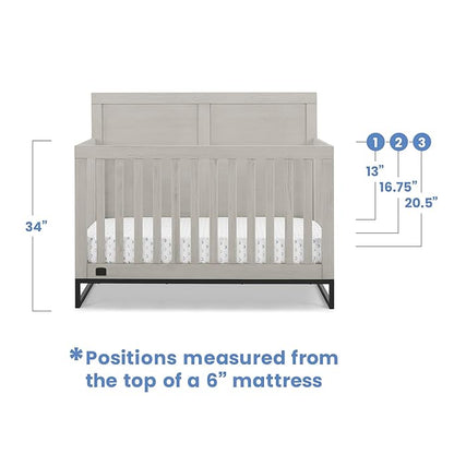 Simmons Kids Foundry 6-in-1 Convertible Baby Crib, Rustic Mist with Matte Black + Quiet Nights Breathable Crib Mattress with Removable/Machine Washable Cover (Bundle)