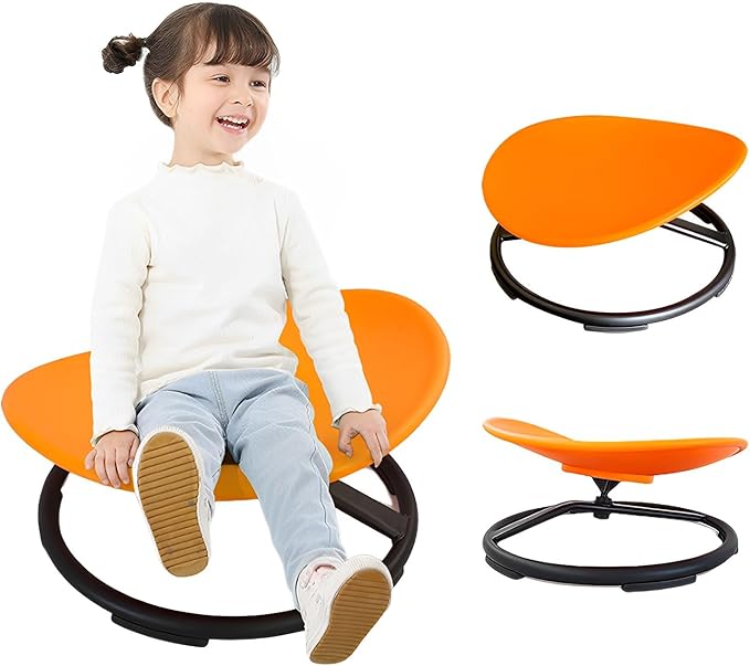 Autism Kids Swivel Chair,Spin Sensory Chair,Kids Spinning Chair,Sit Spin Training Body Coordination,Metal Base Non-Slip Small Desk Chair (Orange)