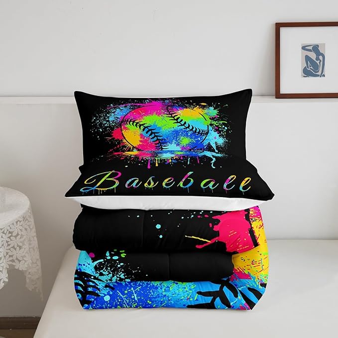 Feelyou Kids Baseball Comforter Set Twin Size Sports Game Bedding Set for Boys Girls Teens Bedroom Decor Baseball Gaming Comforter Women Men Tie Dye Duvet Set with 1 Pillow Case