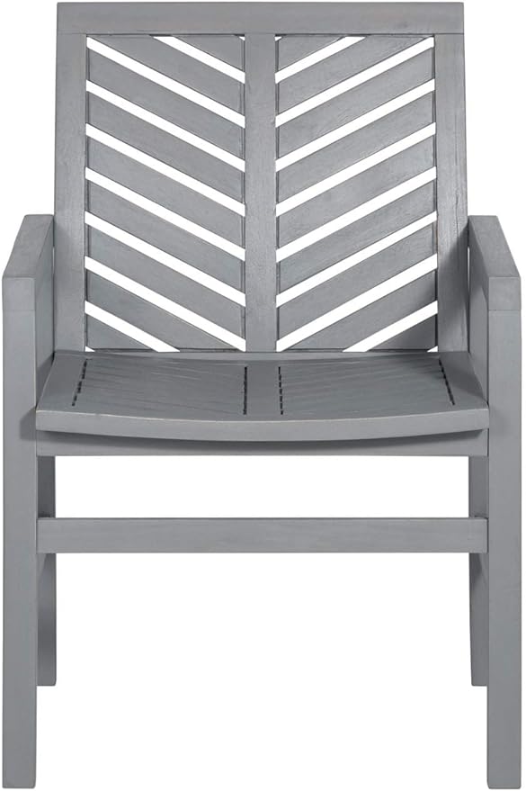 Walker Edison 2 Piece Outdoor Patio Chevron Wood Chair Set All Weather Backyard Conversation Garden Poolside Balcony, Set of 2, Grey