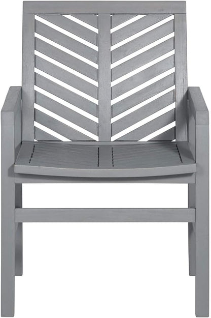 Walker Edison 2 Piece Outdoor Patio Chevron Wood Chair Set All Weather Backyard Conversation Garden Poolside Balcony, Set of 2, Grey